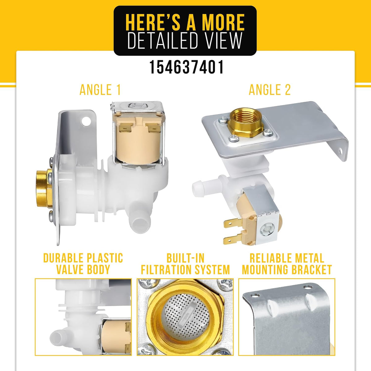 154637401 Dishwasher Water Inlet Valve Assembly for Frigidaire Kenmore