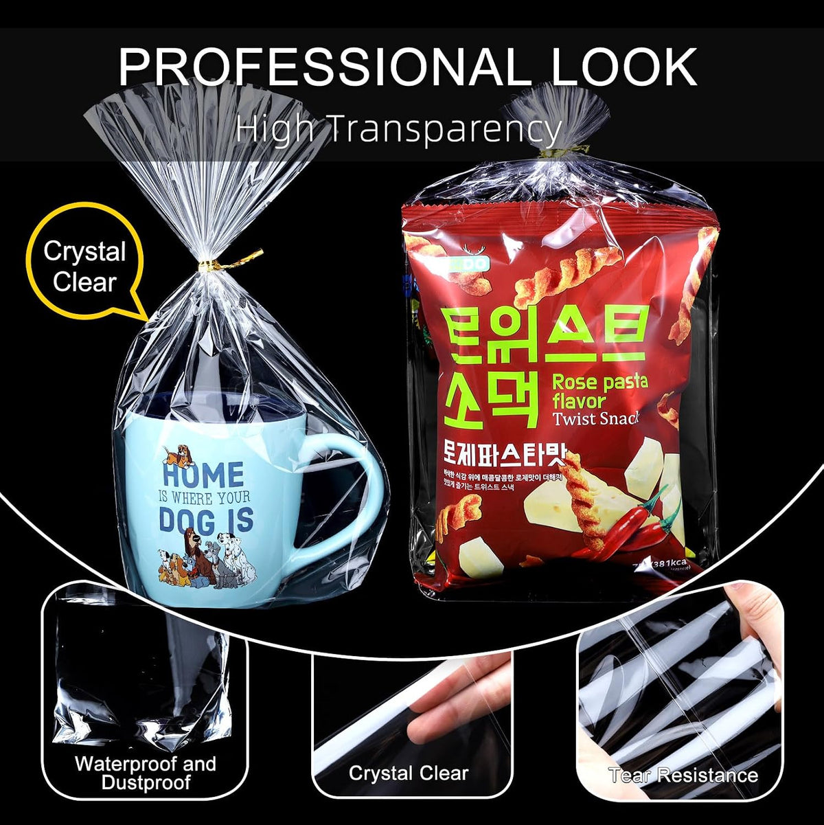 Clear Bottom Gusset Bags 50Pcs 8X12 Cellophane Plastic Gift Bag