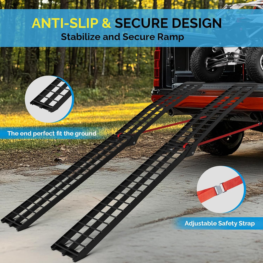 10ft Aluminum Truck Ramps 1200lbs Capacity,2pcs Folding Loading ATV Ramps for Pickup Trucks Bed, Trailer Ramp with