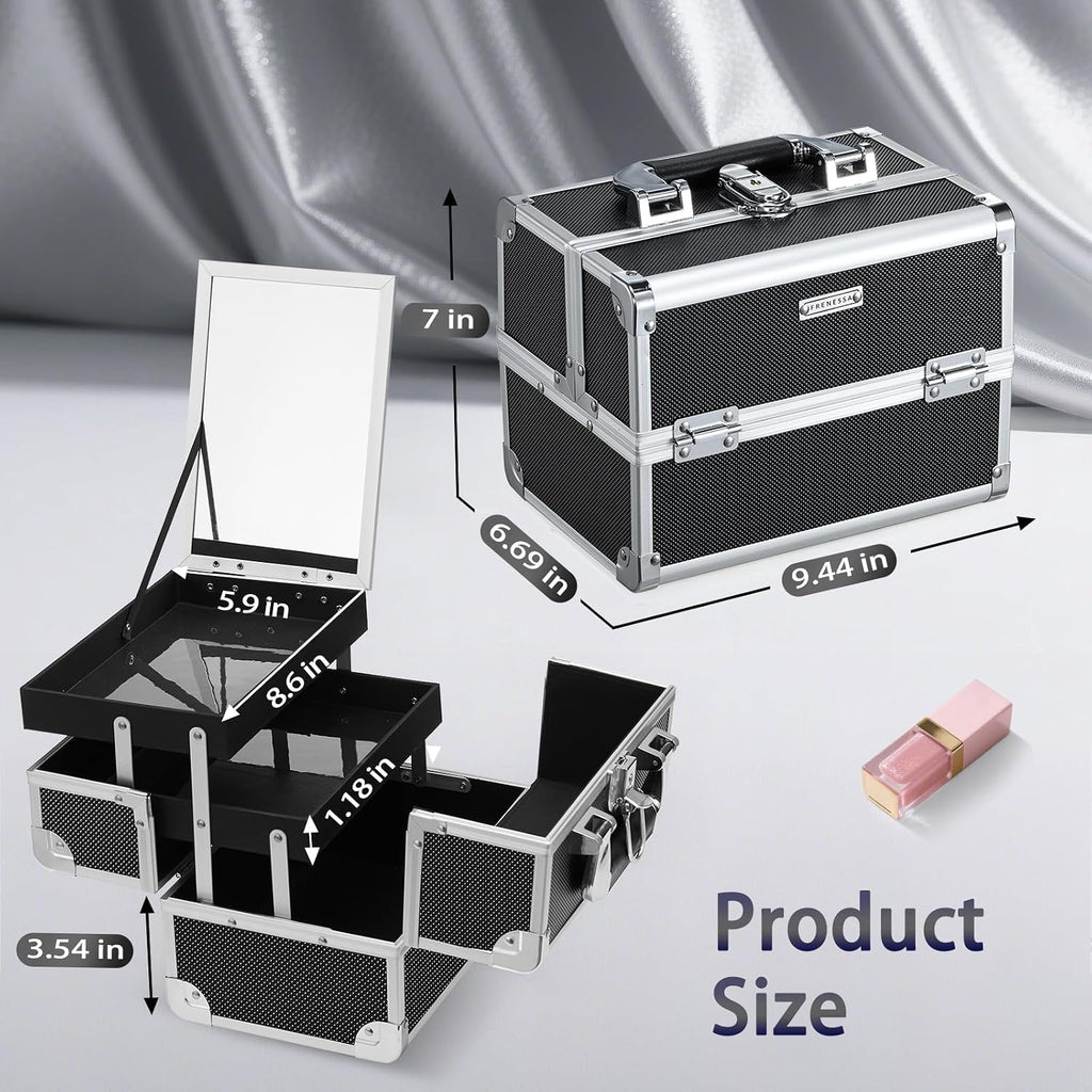 Makeup Case Organizer Cosmetic Box Storage Portable Makeup Train Case with Mirror 2 Trays Travel Vanity Box for