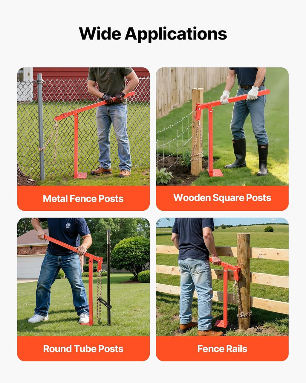 36 in T Post Puller, Heavy Duty Fence Post Pullers with Puller Plate & 47 in Lifting Chain, Labor-Saving T-Post