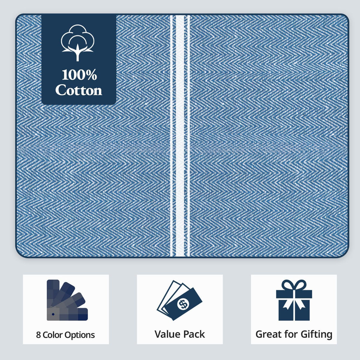 Kitchen Towels Set - 100% Pure Cotton Dish Towels for Kitchen, Super Absorbent Kitchen Hand Towel, Tea Towels, Soft &