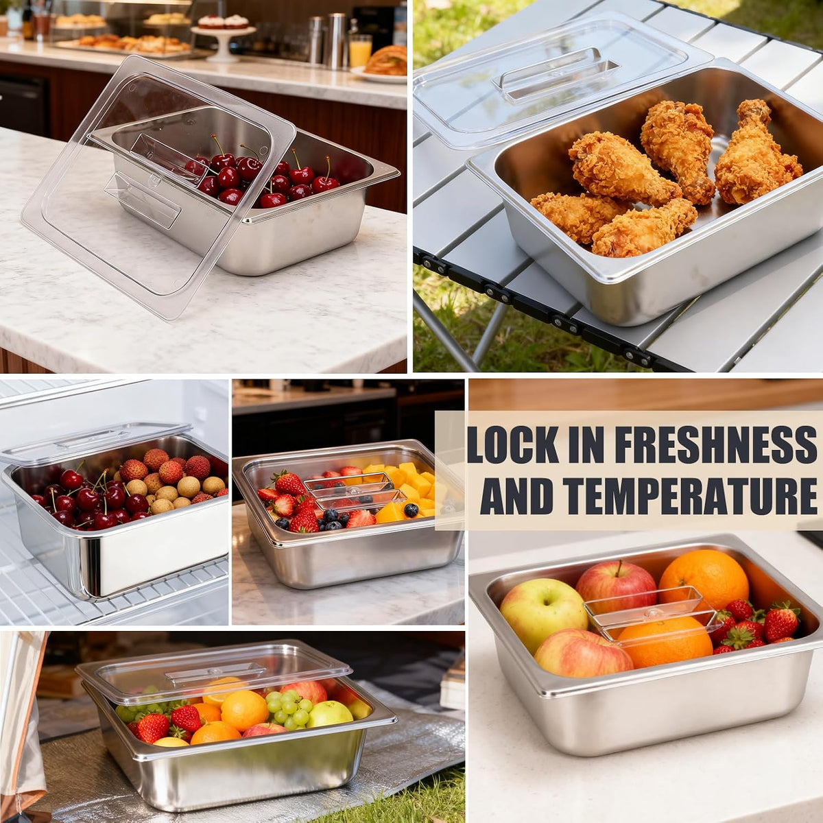6-Pack 1/2 Size Polycarbonate Food Pan Lids with Handle, 12.8x10.4'' Clear Steam Table Hotel Pan Cover, Restaurant