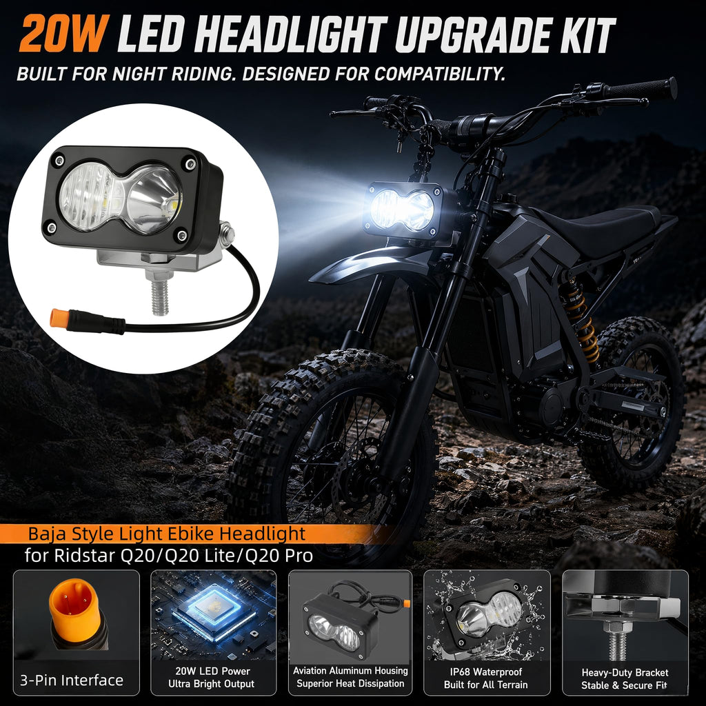 Baja Light for Ridstar Q20 Ebike, Super Bright Front Light Bar Accessories