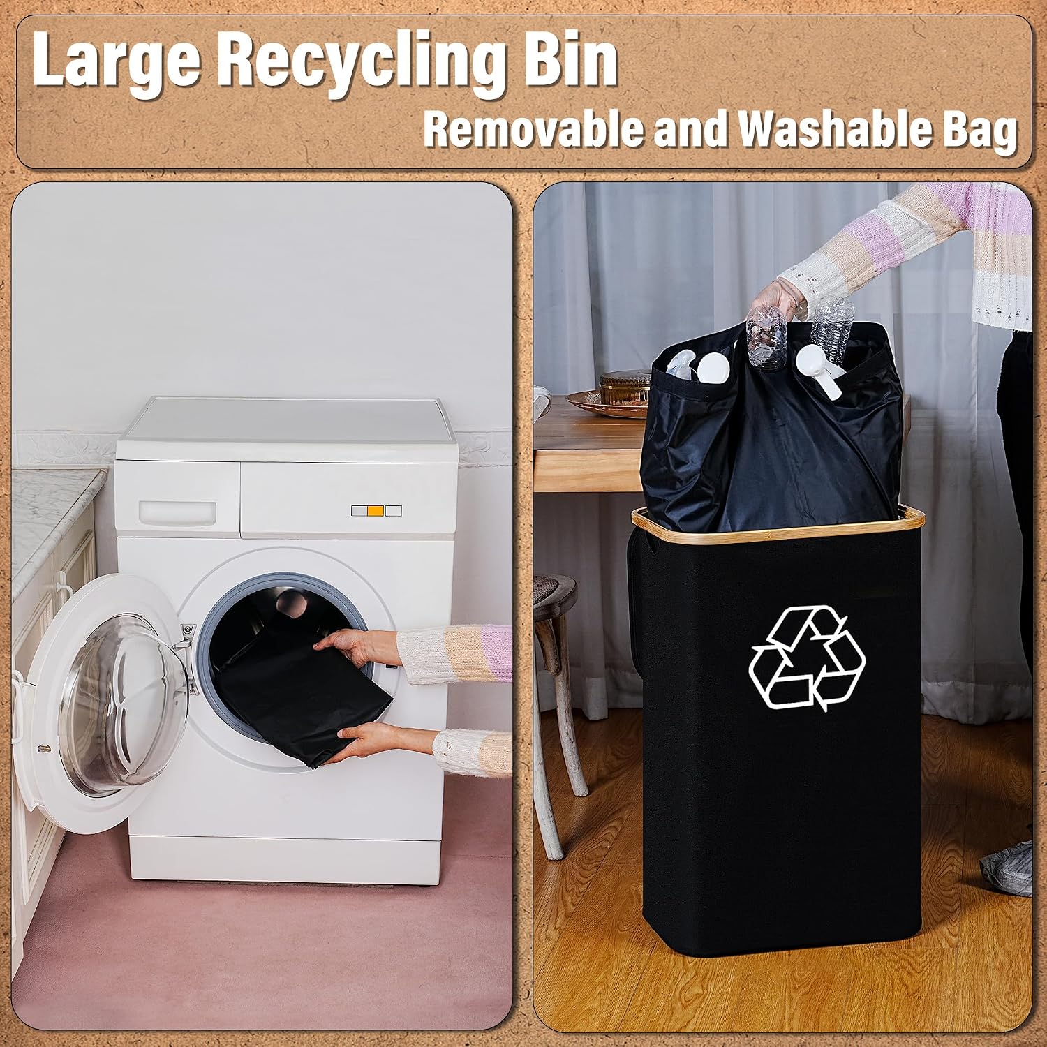 Recycling Bin for Kitchen 26 Gallon, 100L Recycle Bin with 2 Removeable and Reusable Inner Bag, Large Recycling bin