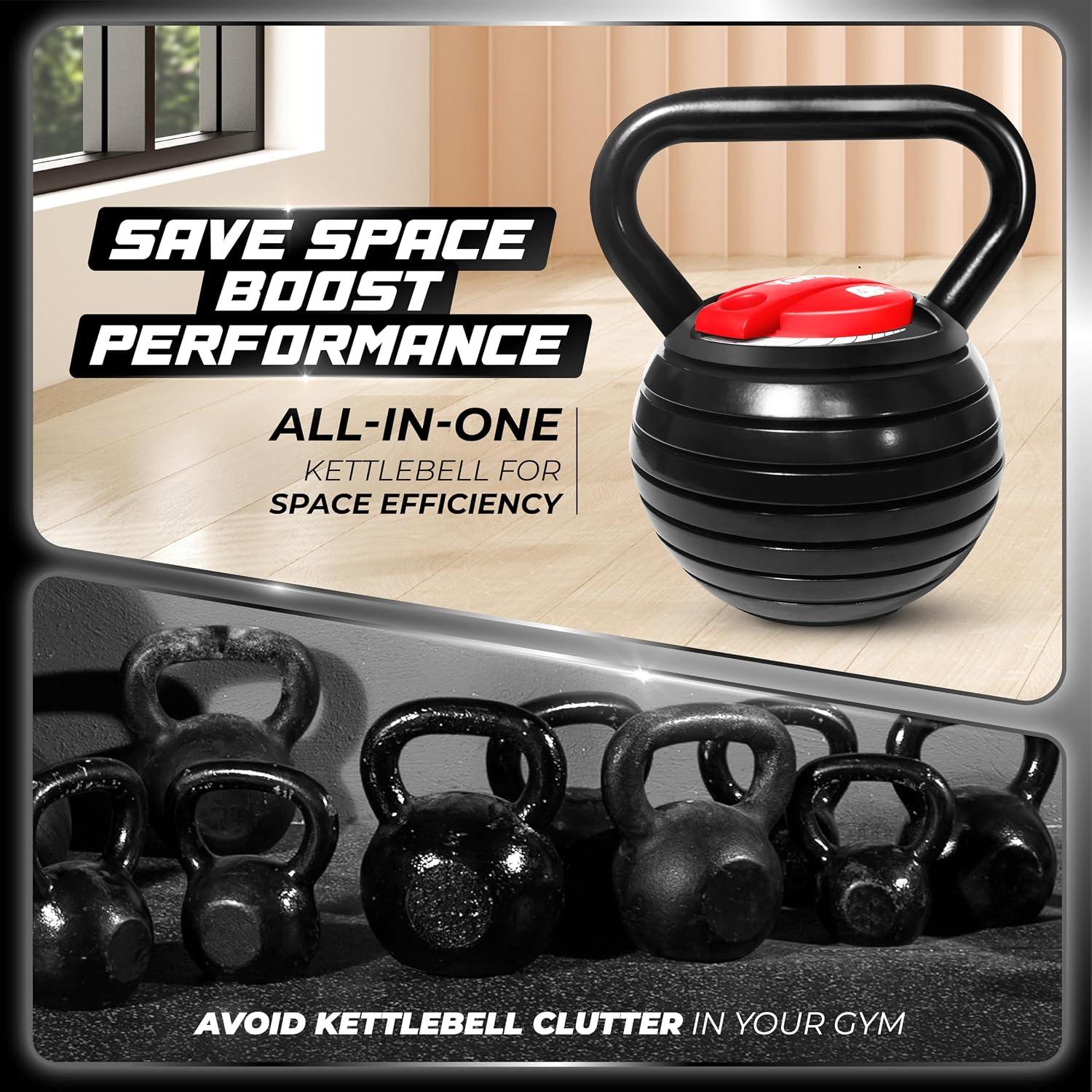 Adjustable Kettlebell Set, 20–40 LB Weight Set, Solid Cast Iron Handle with Spacer Disks & Secure Lock, Space-Saving