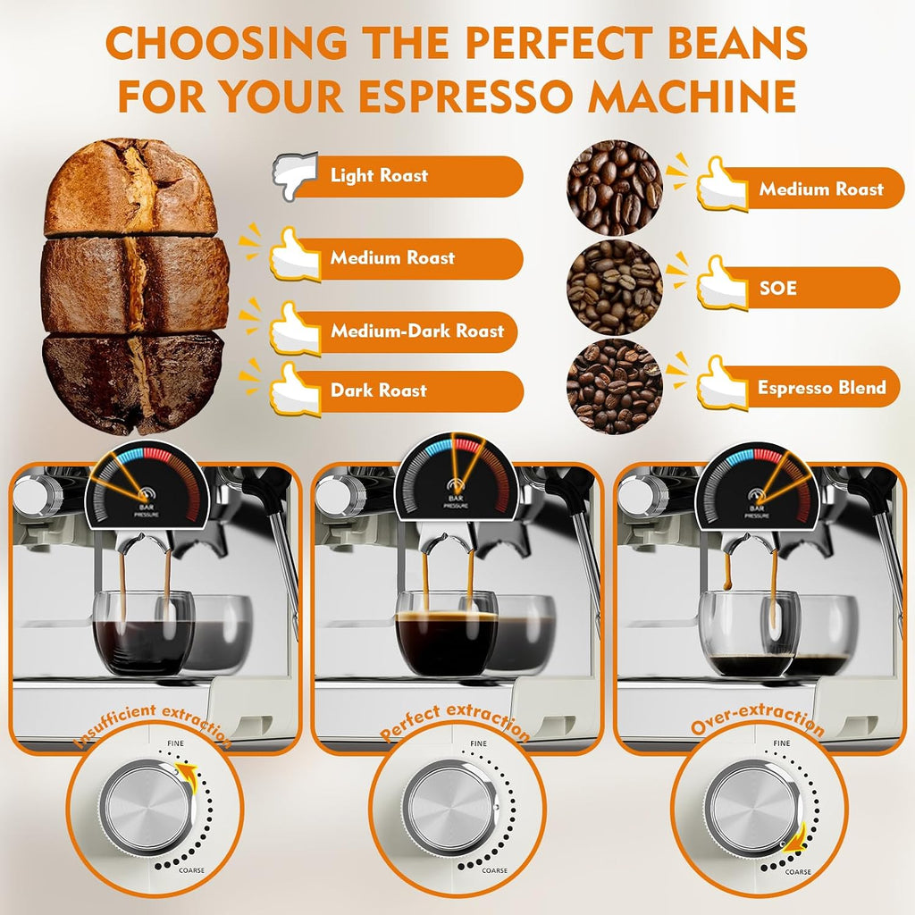 Semi-Automatic Espresso Machine with Grinder, 2-in-1 Coffee Machine with Milk Frother, 20 Bar Pressure Coffee Maker