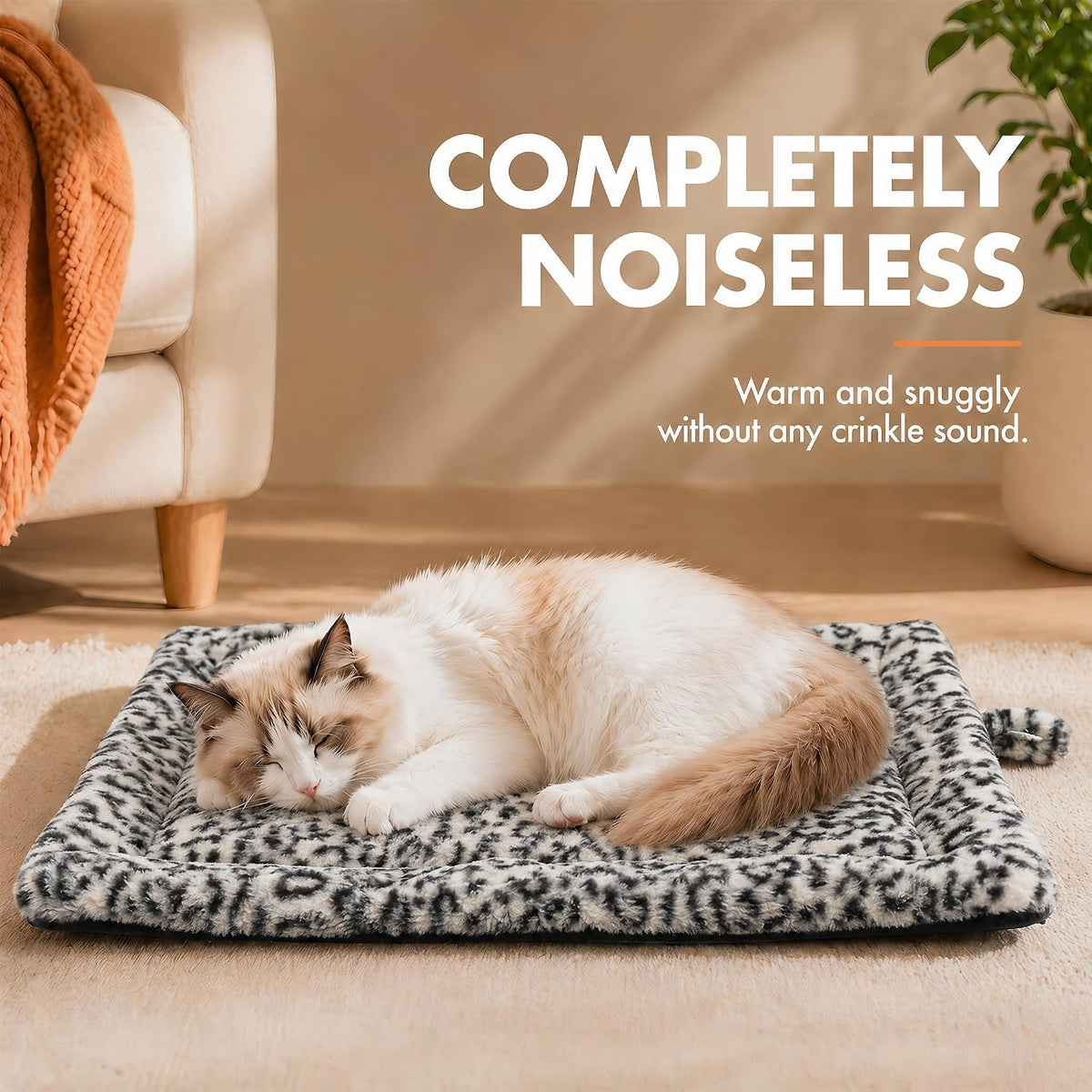 Self Warming Cat Bed, Thick Quiet Non-Electric Mat, 22 x 18 In, Black/White