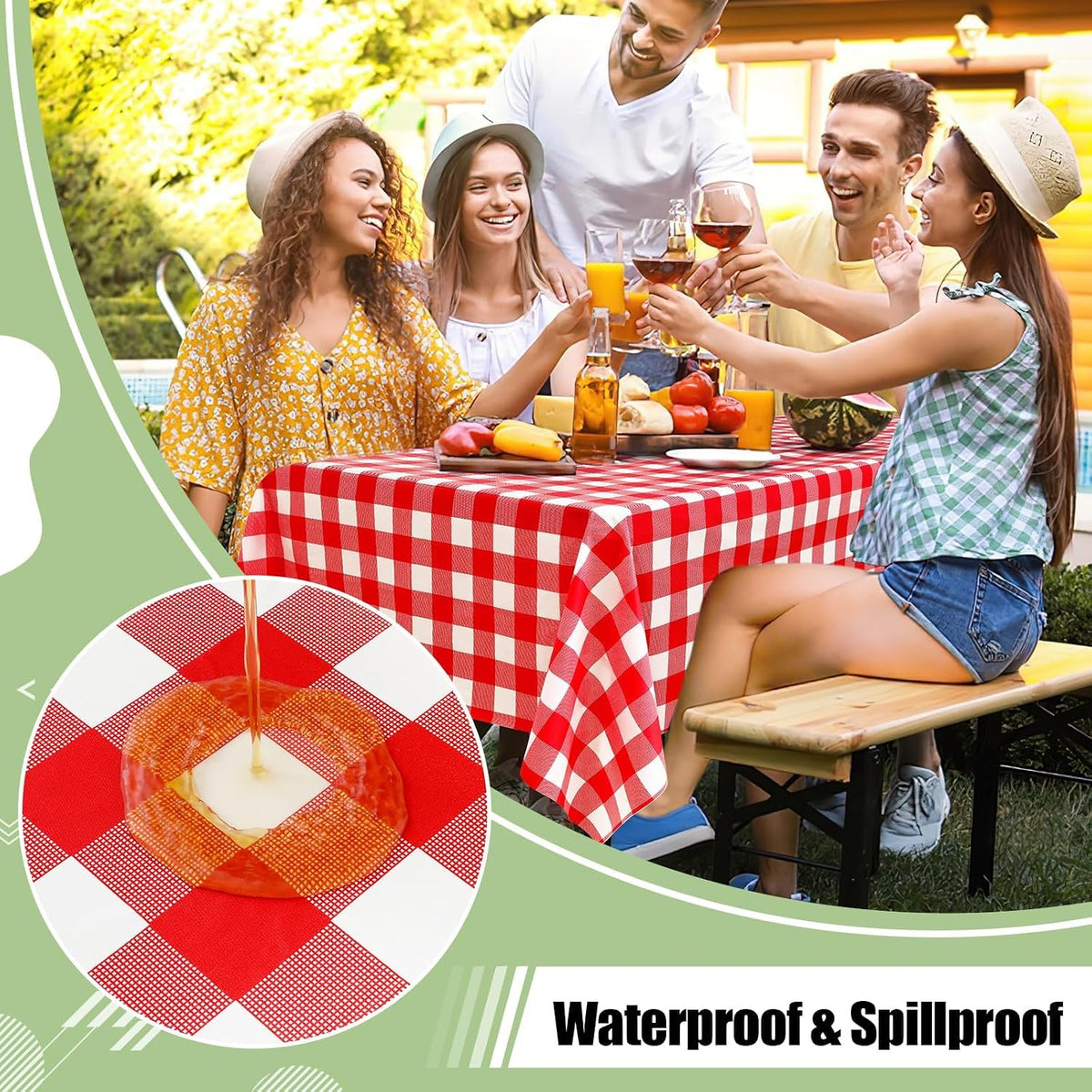 4 Packs Buffalo Disposable Table Cloth, 54 x 108 Inch Waterproof Plastic Tablecloth, Rectangle Red and White