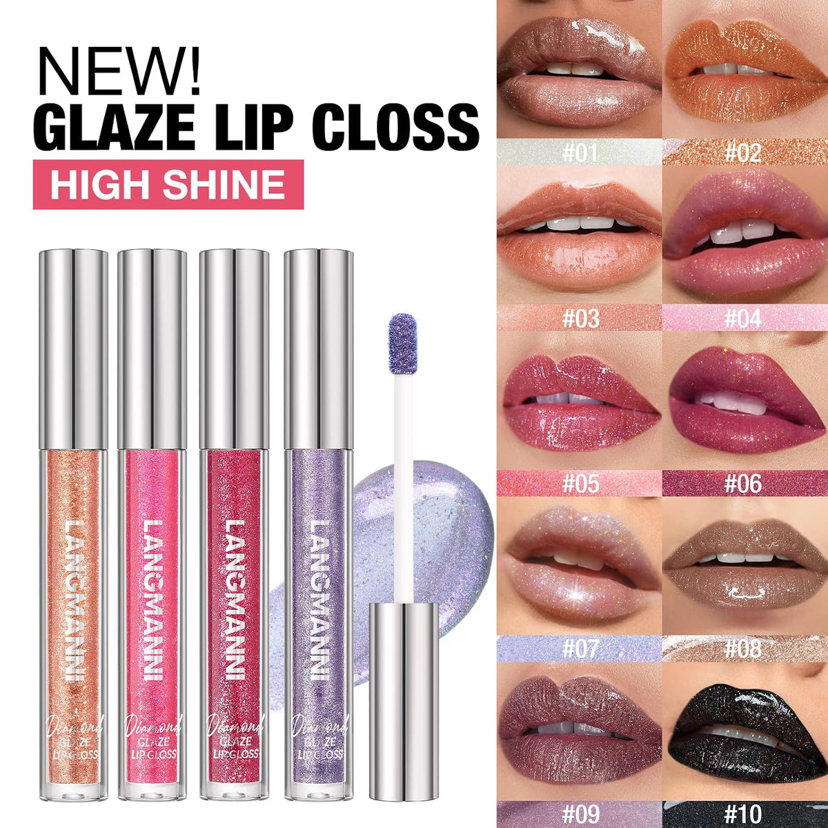 6 Colors Diamond Glitter Lip Gloss Set,Long Lasting High Shine Shimmer Liquid Lipstick Set,Hydrating,Moisturizing Lip
