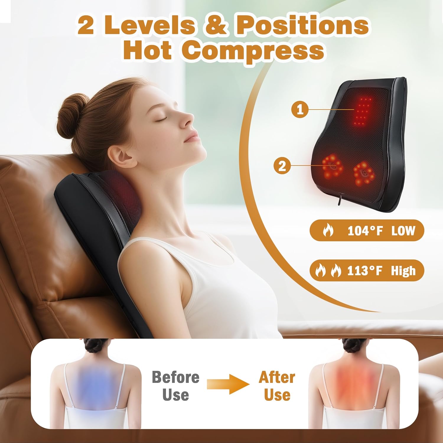 Back Massager with Heat,Neck Massager for Back Pain Deep Tissue,4D Kneading Shiatsu Lower Back Massage Pillow for