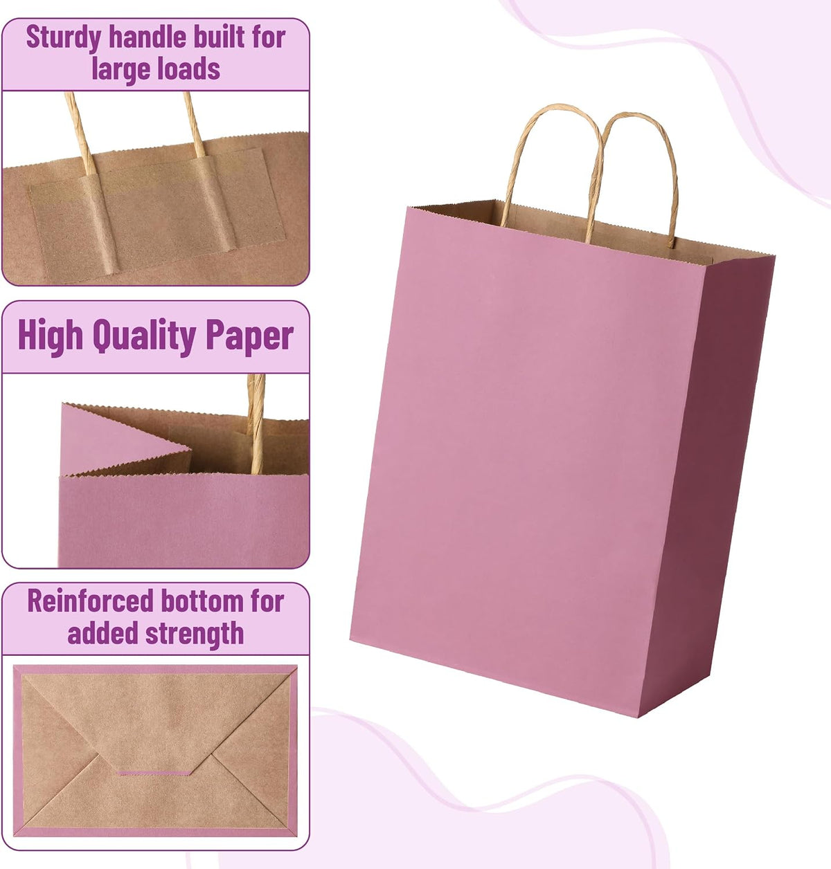 Paper Gift Bags with Handles, 60 Pack, 7.6" x 4.7" x 10.6"