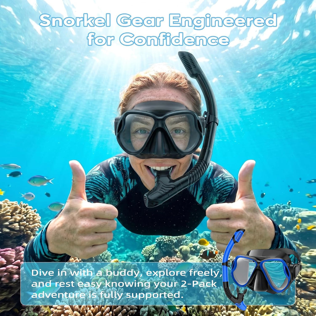 Snorkeling Gear for Adults, Dry-Top Snorkel Set Scuba Diving Mask, 180° Panoramic Wide View Professional Snorkeling