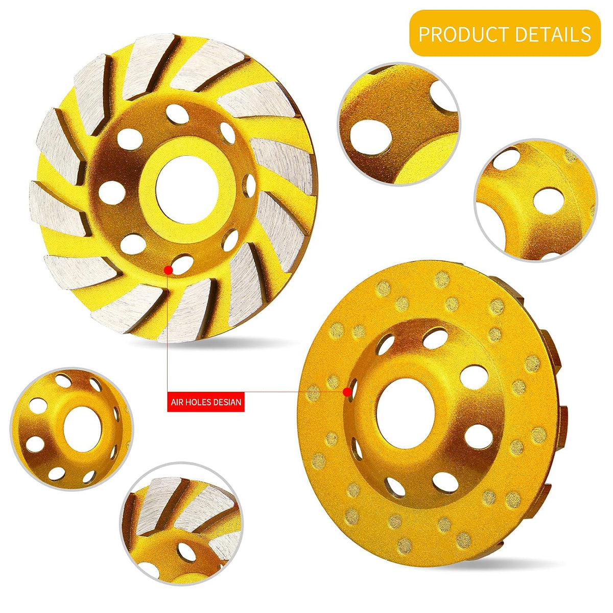2 Pieces Diamond Cup Grinder 4 Inch Concrete Turbo Diamond Grinding Cup Wheel 12 Segs Heavy Duty Angle Grinder Wheels for Angle Grinder