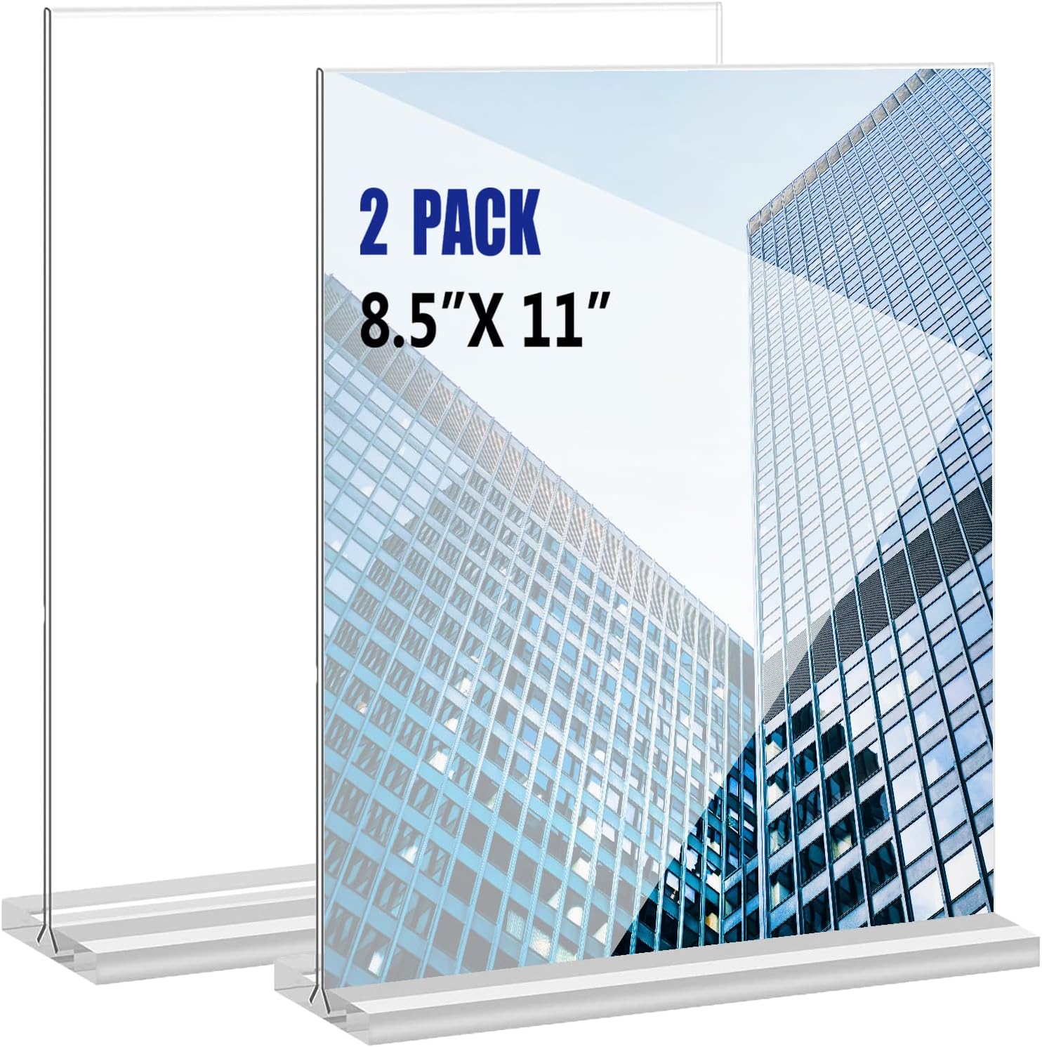 Acrylic Sign Holder 8.5x11 Inches 2 Pack T Shape Desktop Display Stand Vertical Double Sided Clear Table Menu Flyer