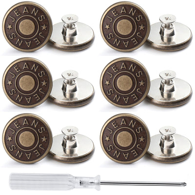 12 Sets Adjustable Buttons for Jeans, 20mm No Sew Instant Metal Buttons, Removable Jean Buttons Replacement Repair