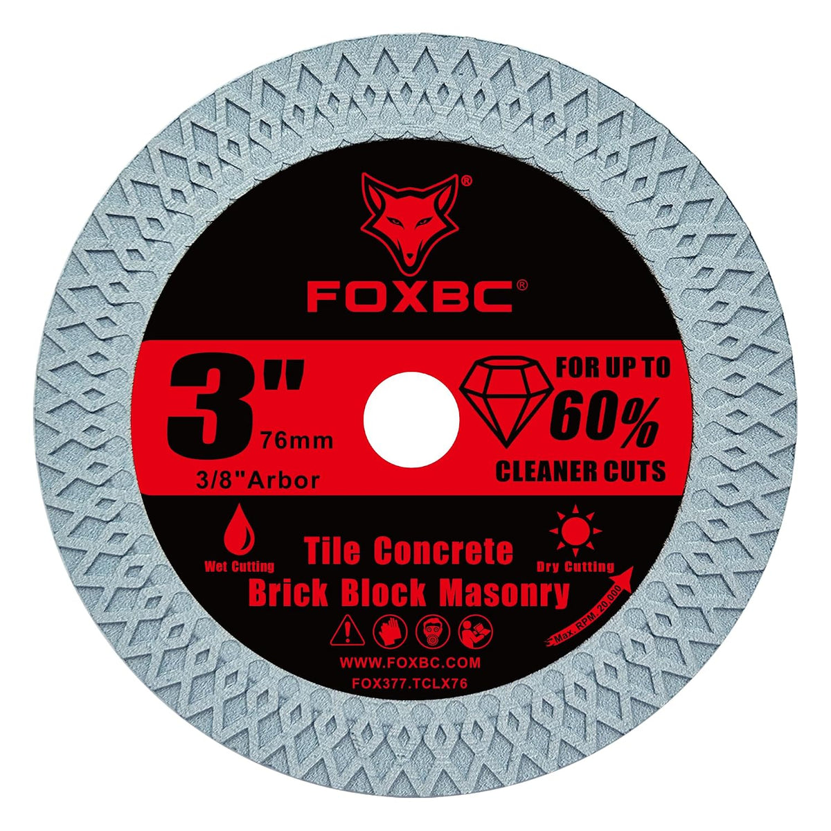 FOXBC 3 Inch Tile Diamond Blade, Masonry Cut-Off Wheels, 3/8" Arbor - 3PK