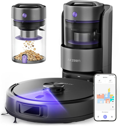 Bagless Robot Vacuum and Mop Self-Emptying for Pet Hair/Carpet | LiDar Navigation for Smart Mapping, 6000Pa