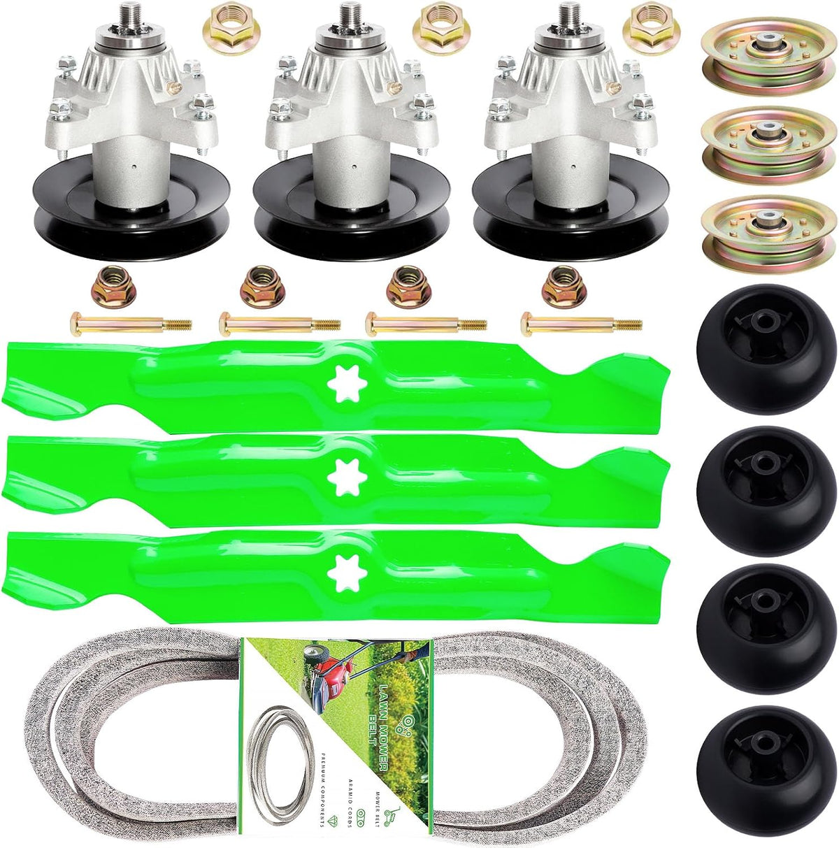 50 Inch Mower Deck Rebuild Kit for Cub Cadet RZT50 RZT-50 ZT-50 LT1050 Mower Includes 3 Spindles 618-04126 918-04125 3 Blades 742-04053 3 Idler 753-0817 1 Belt 754-04044 4 Wheel 753-04856