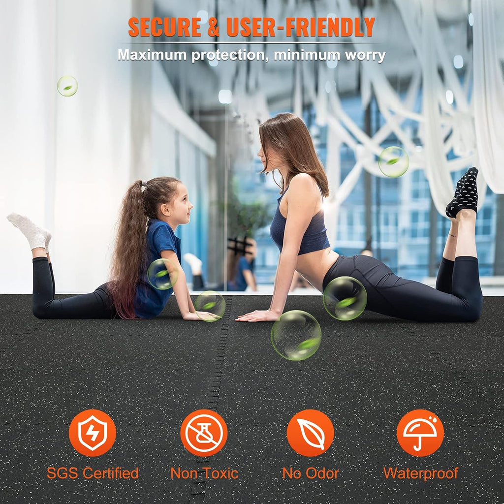 0.56Inch 48sq.ft 12 Tiles Gym Flooring for Home Gym, Rubber Top with High Density EVA Foam, 25 x 25In Gym Floor