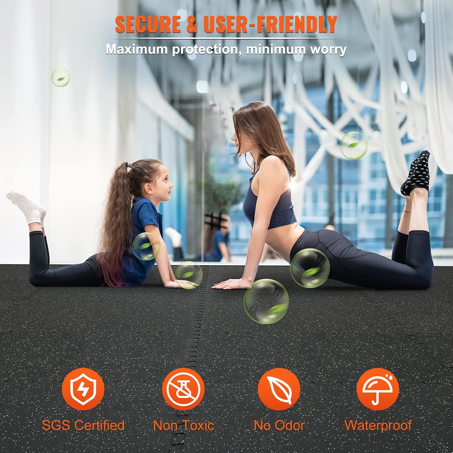 0.56Inch 48sq.ft 12 Tiles Gym Flooring for Home Gym, Rubber Top with High Density EVA Foam, 25 x 25In Gym Floor