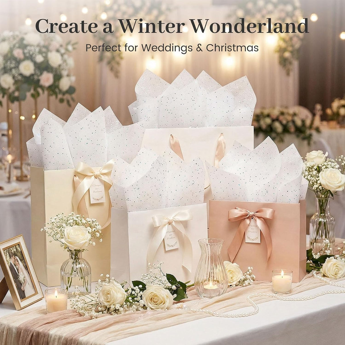120 Sheets White Glitter Tissue Paper, 20 X 14 inch