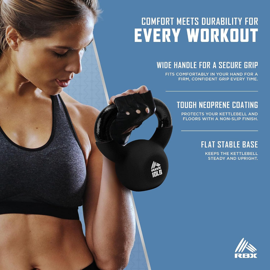 Neoprene Kettlebell, Wide Handle, Iron Core, Flat Bottom, Great for All Fitness Levels