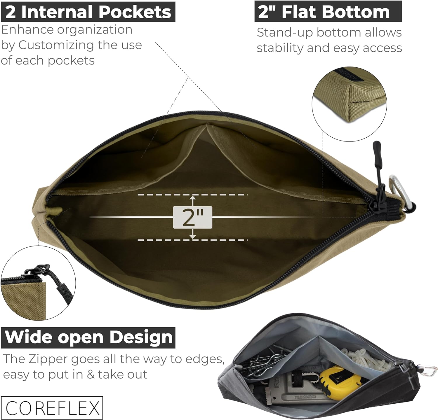 Premium Tool Pouch Zipper Bag, Small Tool Bag, Multipurpose Storage pouch, Heavy duty Flat Bottom Tool bag with YKK