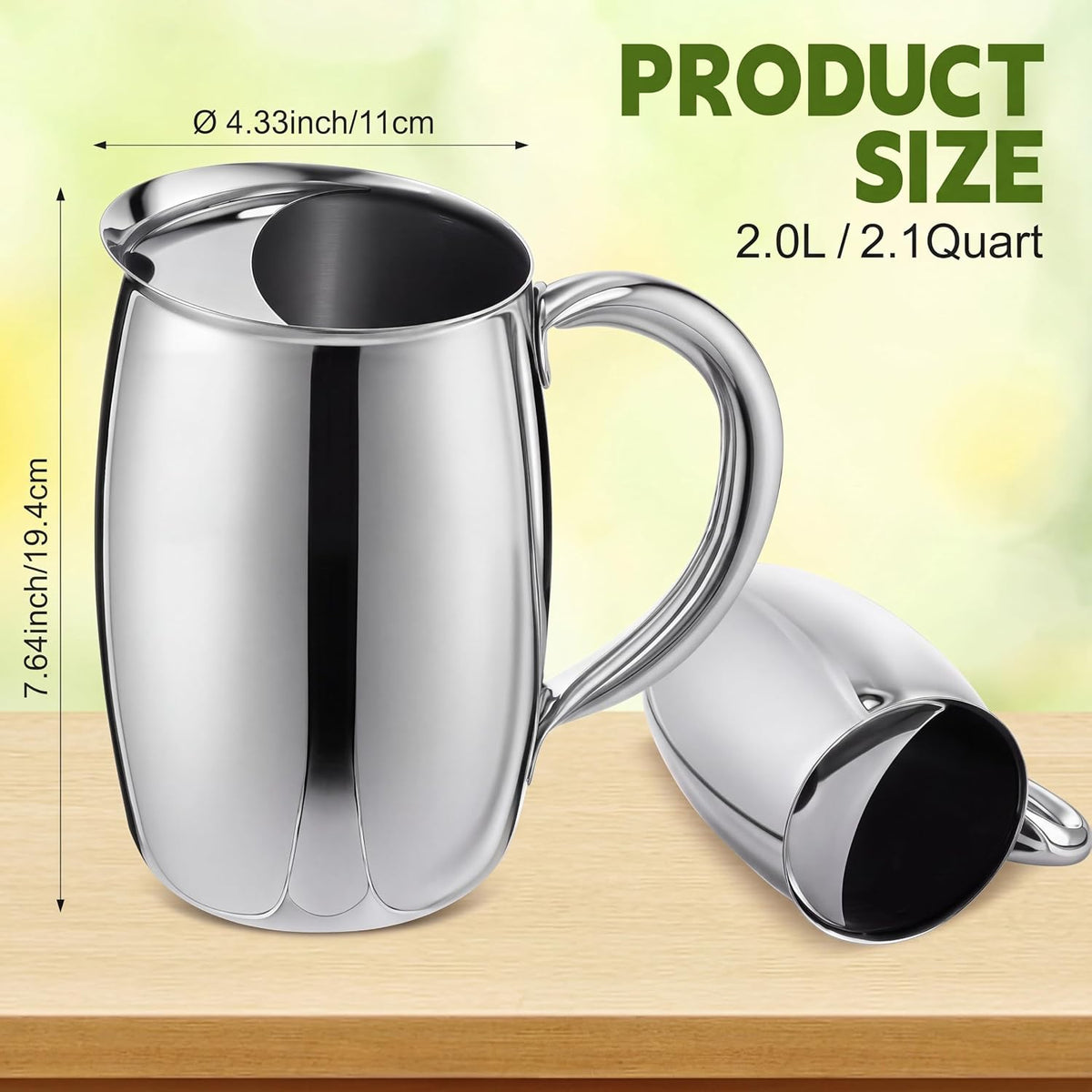 6 Pcs 2 L Stainless Steel Water Pitchers with Ice Guard