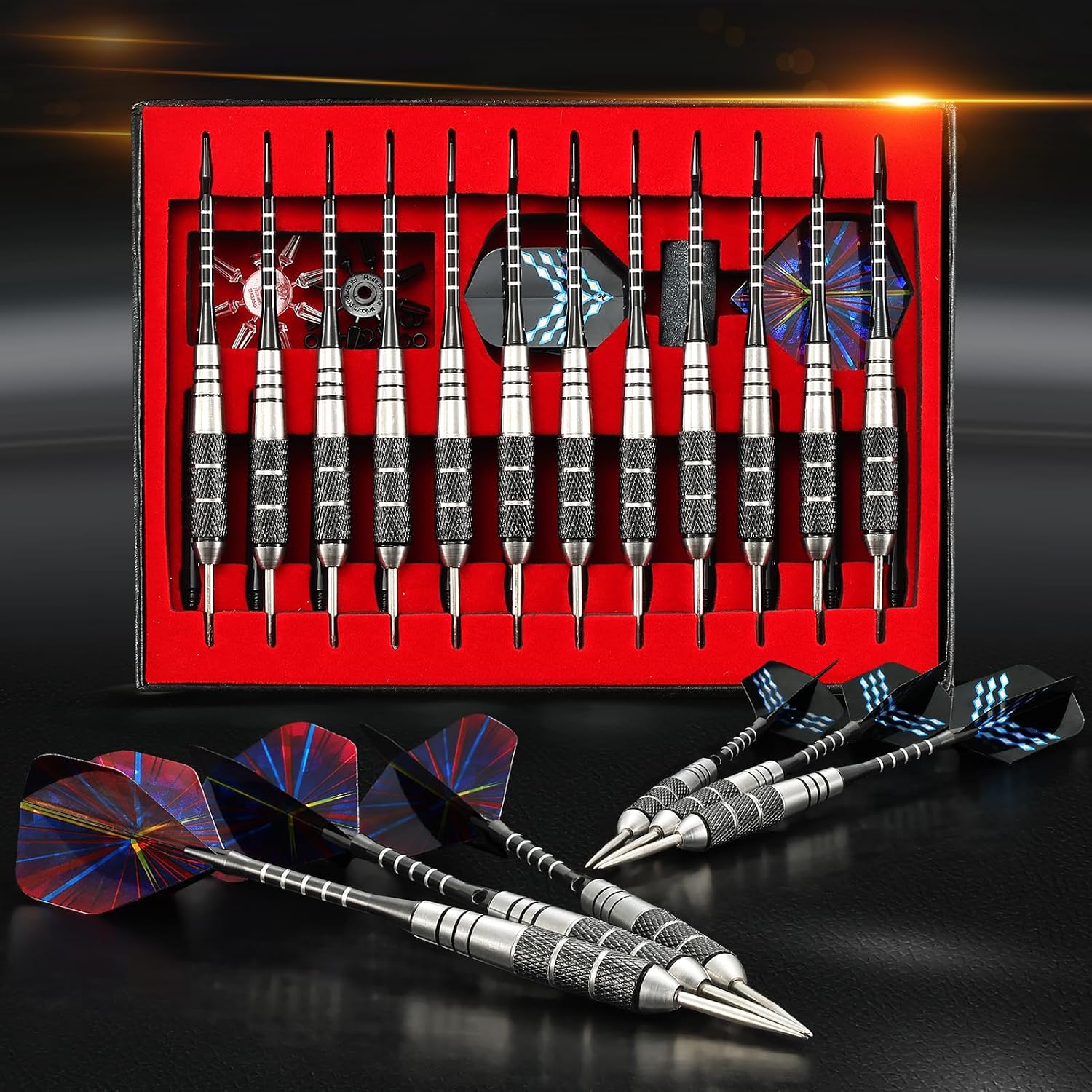 Darts Metal Tip Set,Steel Tip Darts,12pcs 22g,Gift Box,Mens Gifts | Darts Set for Dartboard, Man Cave Decor, Bars