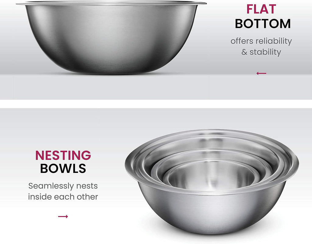 Stainless Steel Mixing Bowls Set, Dishwasher Safe, 6 Piece Metal Mixing Bowls For Kitchen, Nesting, Large, Small, Big