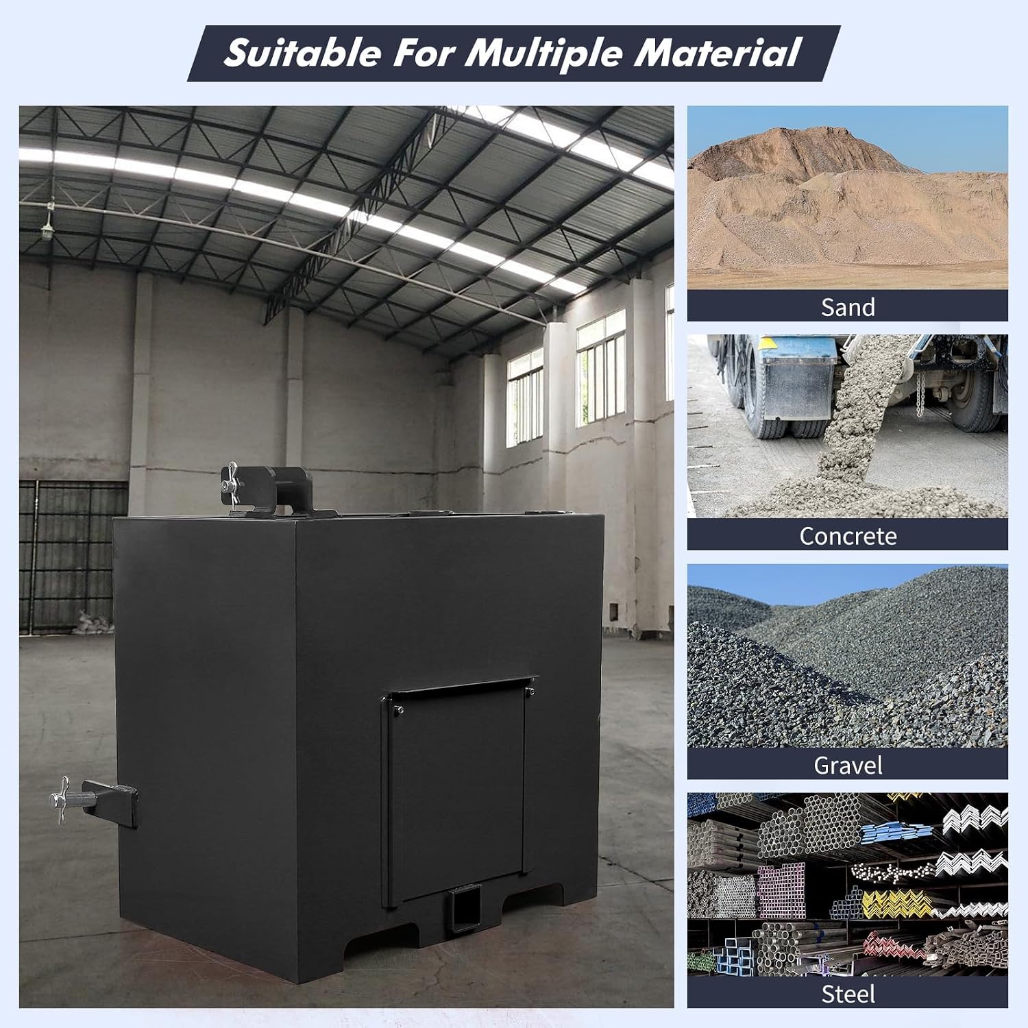 3 Point Ballast Box for Tractor Category | 1, 800 LBS Capacity 5 Cu.ft Volume, Heavy Duty Steel with Standard 2"