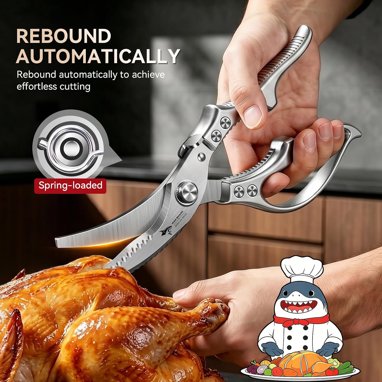 Heavy Duty Poultry Shears, Kitchen Shears with Non-Slip Handle & Safety Lock, All Purpose Kitchen Scissors for