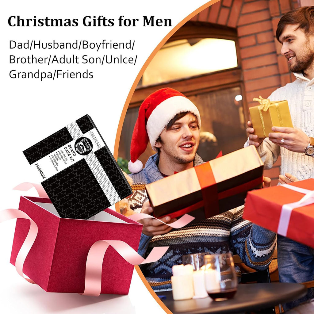 Beard Kit for Men's Grooming & Care, Natural Ingredients Beard Oil, Balm, Brush, Comb, Stocking Stuffers for Adult