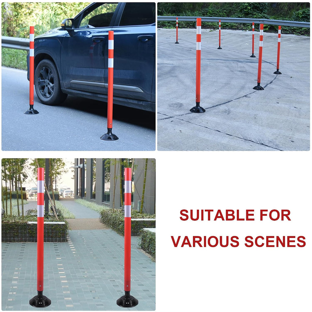 48" Orange Traffic Delineator Cones 8-Pack Safety Post Cones | Fixed Spring Base for Road Safety, Parking Lot