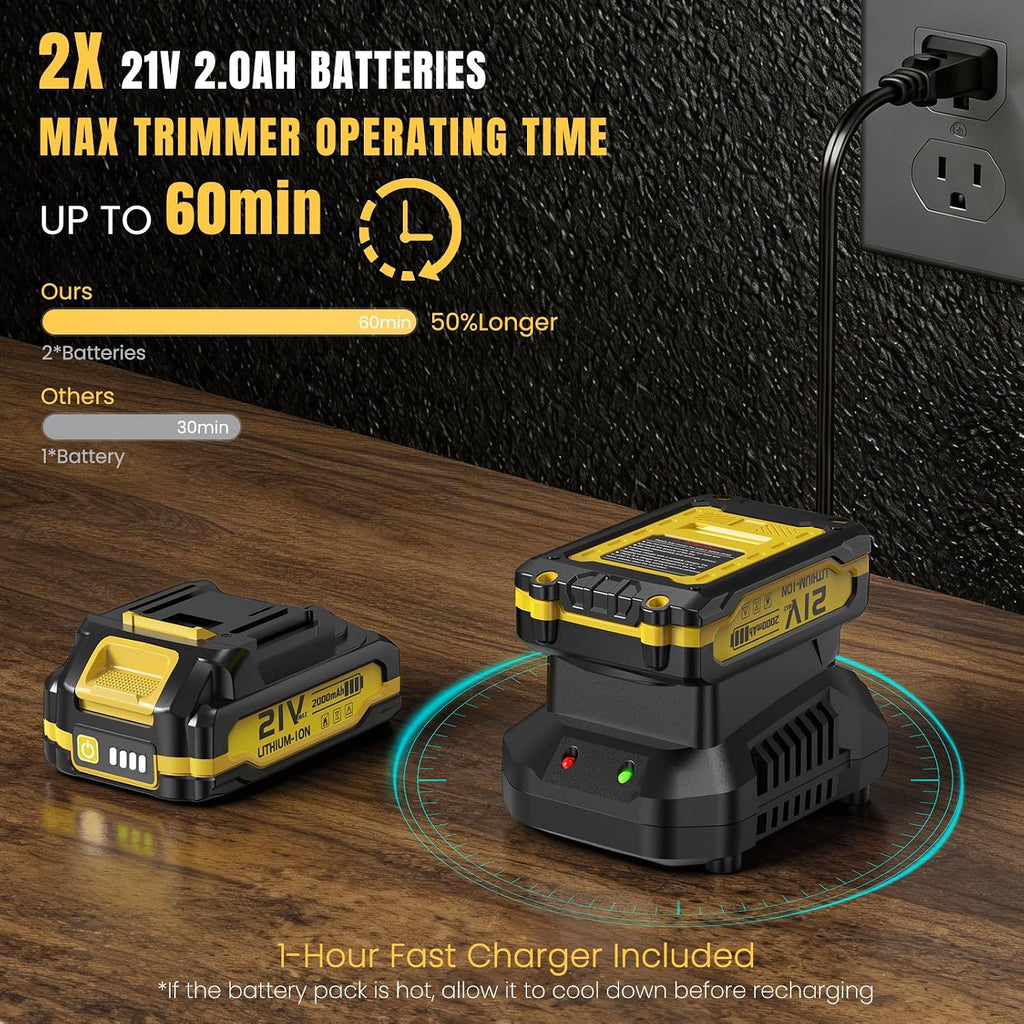 Hedge Trimmer Cordless 22" - 2 x 21V Batteries & Fast Charger, Easy to Use | 3200RPM Powerful Motor, Electric, 2.0Ah