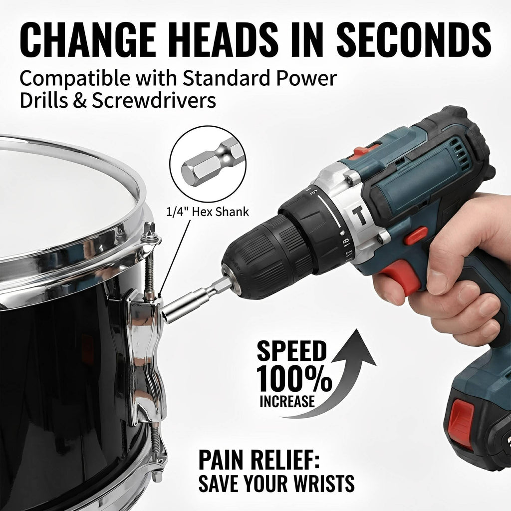 Drum Key Set with Drill Bit Adapter, Speed Standard Keys Chrome