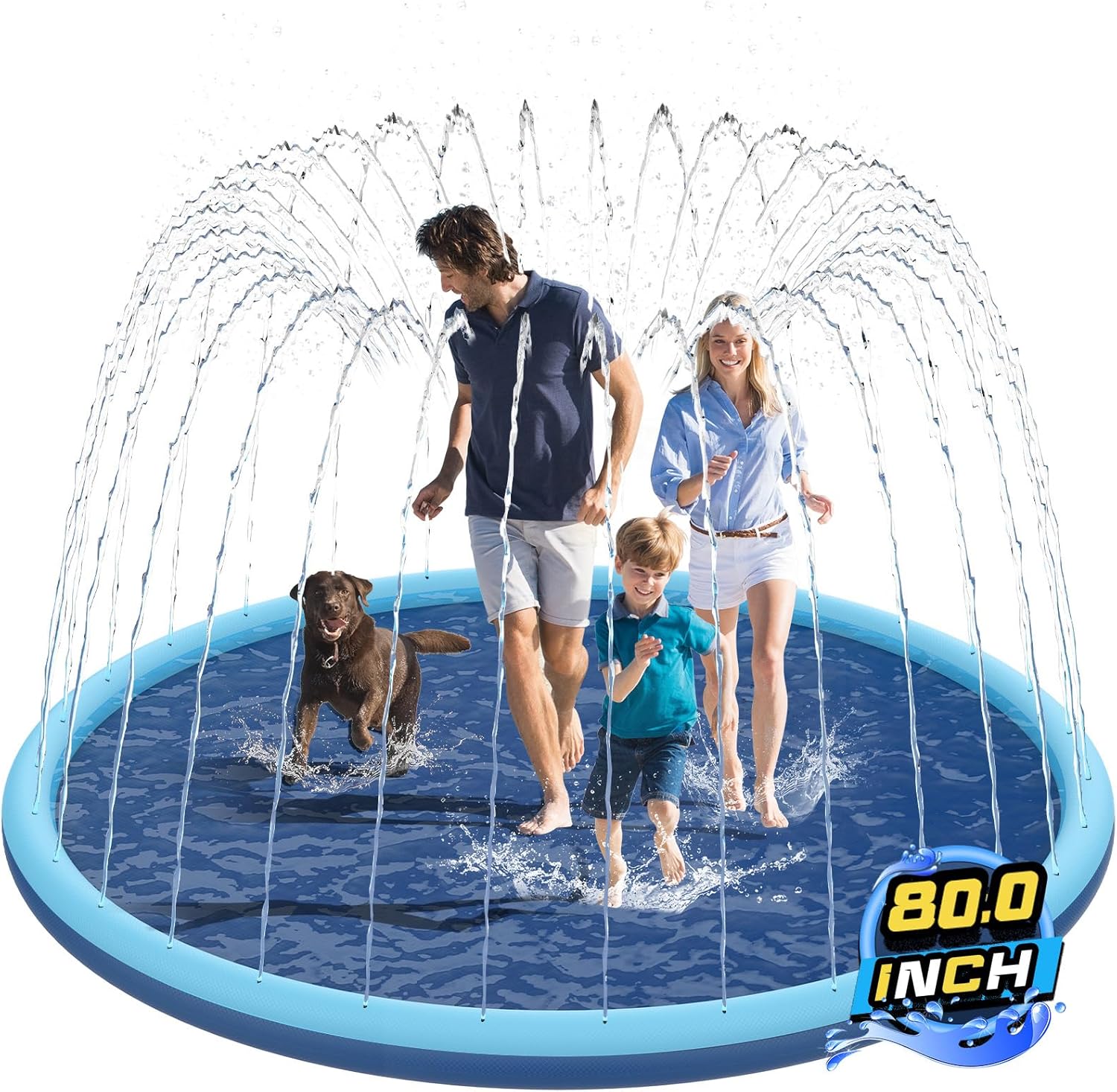 Non-Slip Splash Pad for Kids and Dog, 80" Extra Large Baby Play Mat, Dog Pool Toys, Thicken Sprinkler Pool Summer