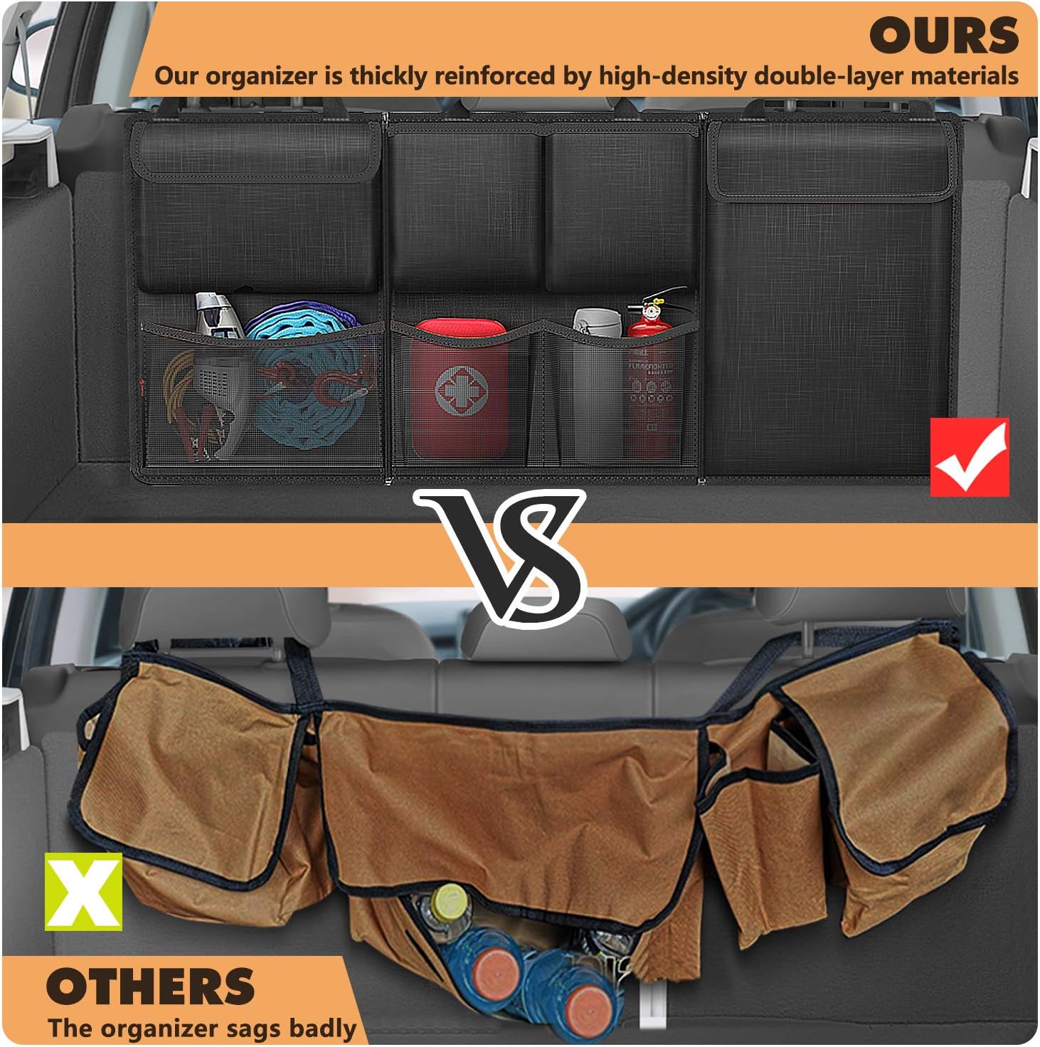 Car Trunk Organizer and Storage, Detachable Seat Back Hanging Organizers Storage with Zippers, Large Capacity Car