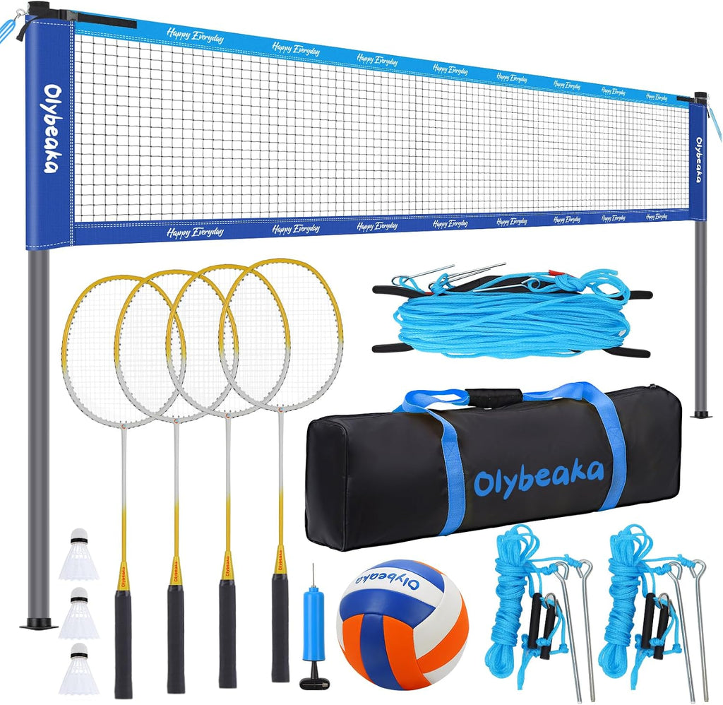 32FT Volleyball Badminton Combo Net Set System, 4 Heights Adjustbale | with 1.25" Poles, Anti-Sagging Net, 4