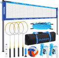 32FT Volleyball Badminton Combo Net Set System, 4 Heights Adjustbale | with 1.25" Poles, Anti-Sagging Net, 4