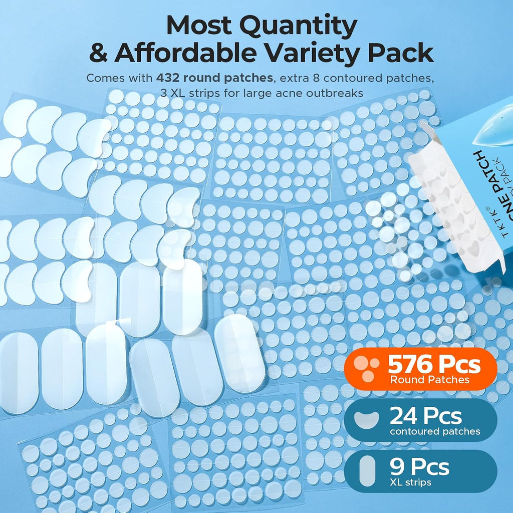 609 Count Pimple Patches for Face, Hydrocolloid Acne Patch Bulk, Acne Stickers for Covering Cheeks, Forehead, Chin
