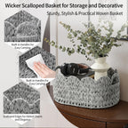 Set of 2 Scalloped Baskets, Small Wicker Baskets for Gifts, Grey
