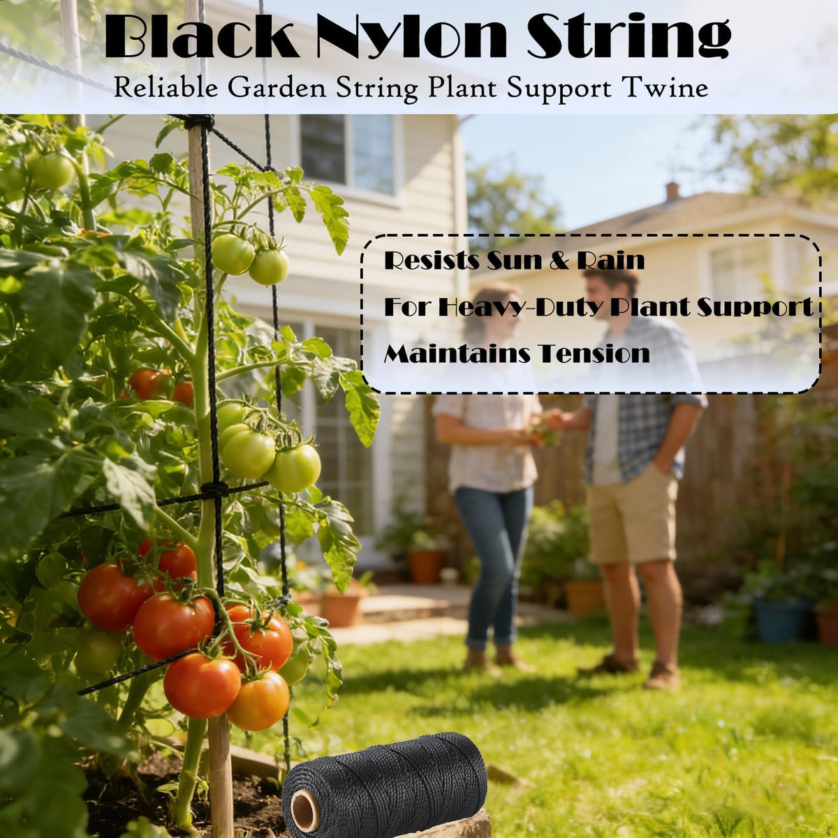 Black Nylon Twine 3mm 350ft UV Resistant Low Stretch Garden Camping Twisted