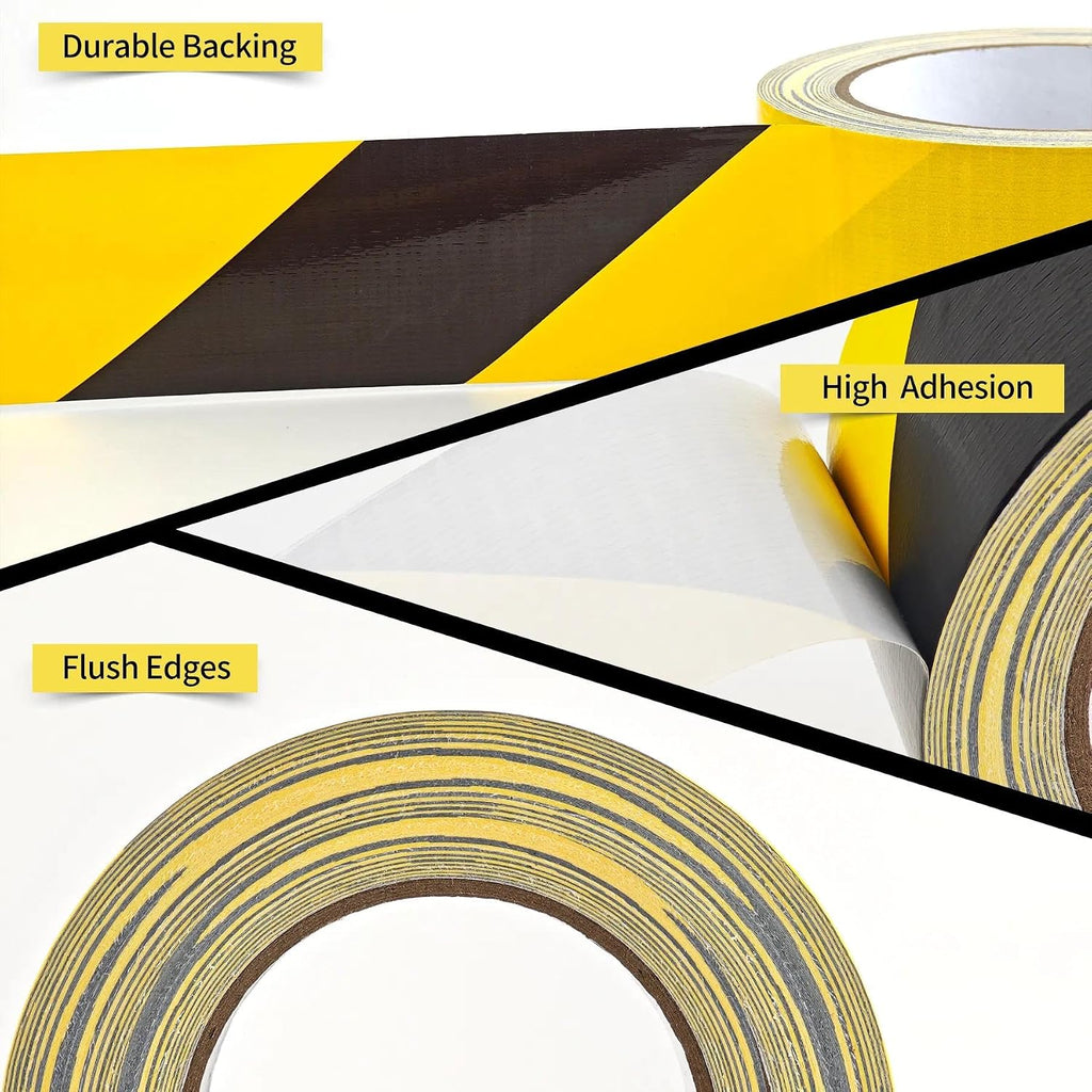 Black & Yellow Caution Tape Heavy Duty Floor Marking Tape 2In x 100Ft | High Adhesive Waterproof Wear Resistant for