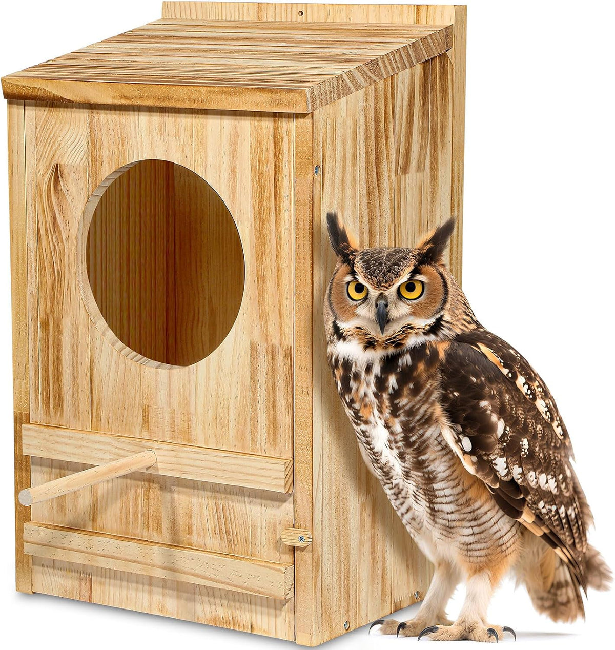 Large Great Horned Owl House,23''x 14''x 10''Owl Nesting Box for Outside