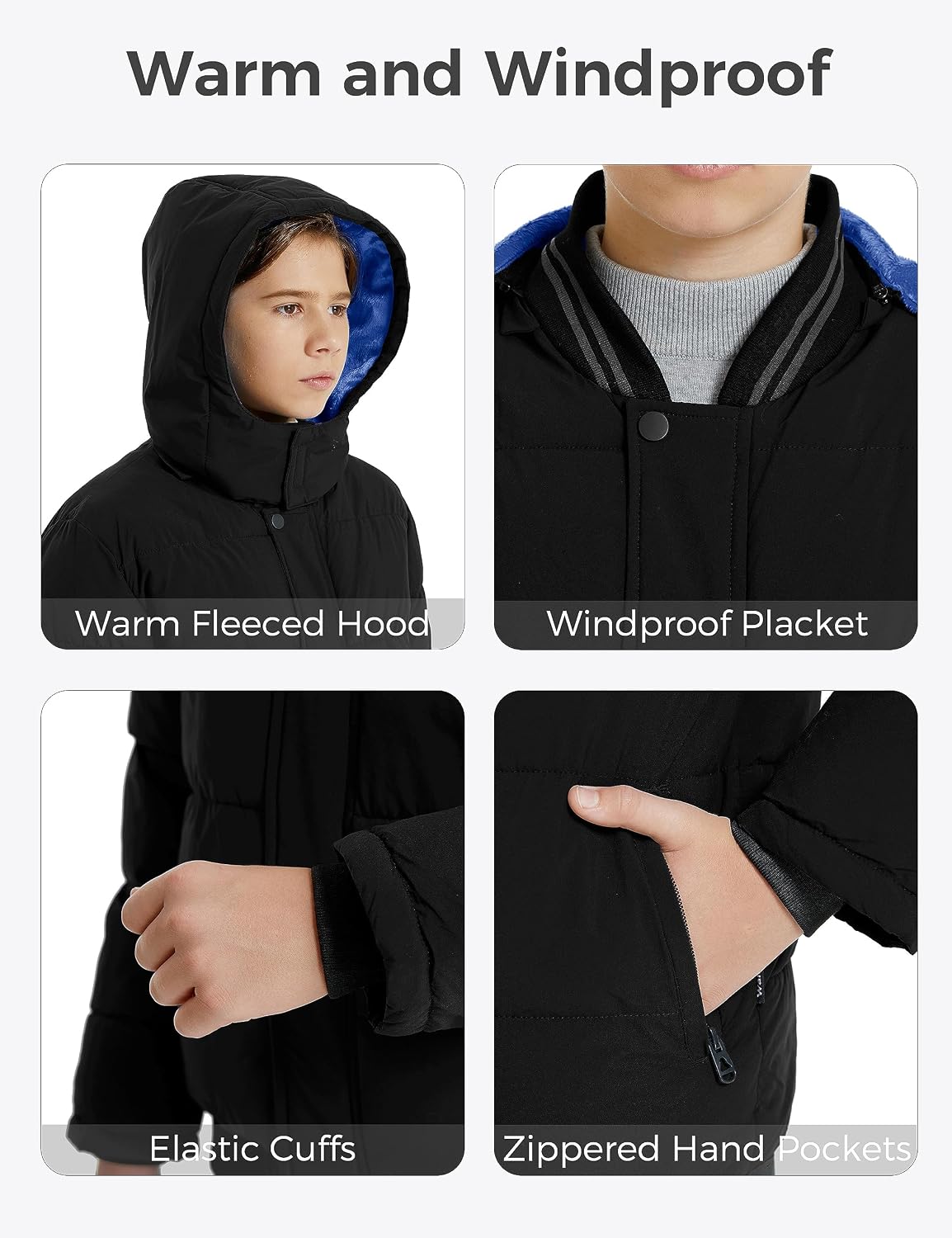 Boys' Winter Coat Waterproof Puffer Jacket with Removable Hood | 5000mm Waterproof,Windproof,Fleece-Lined,Machine