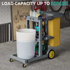 3-Shelf Cleaning Carts on Wheels, Grey Janitorial Cart