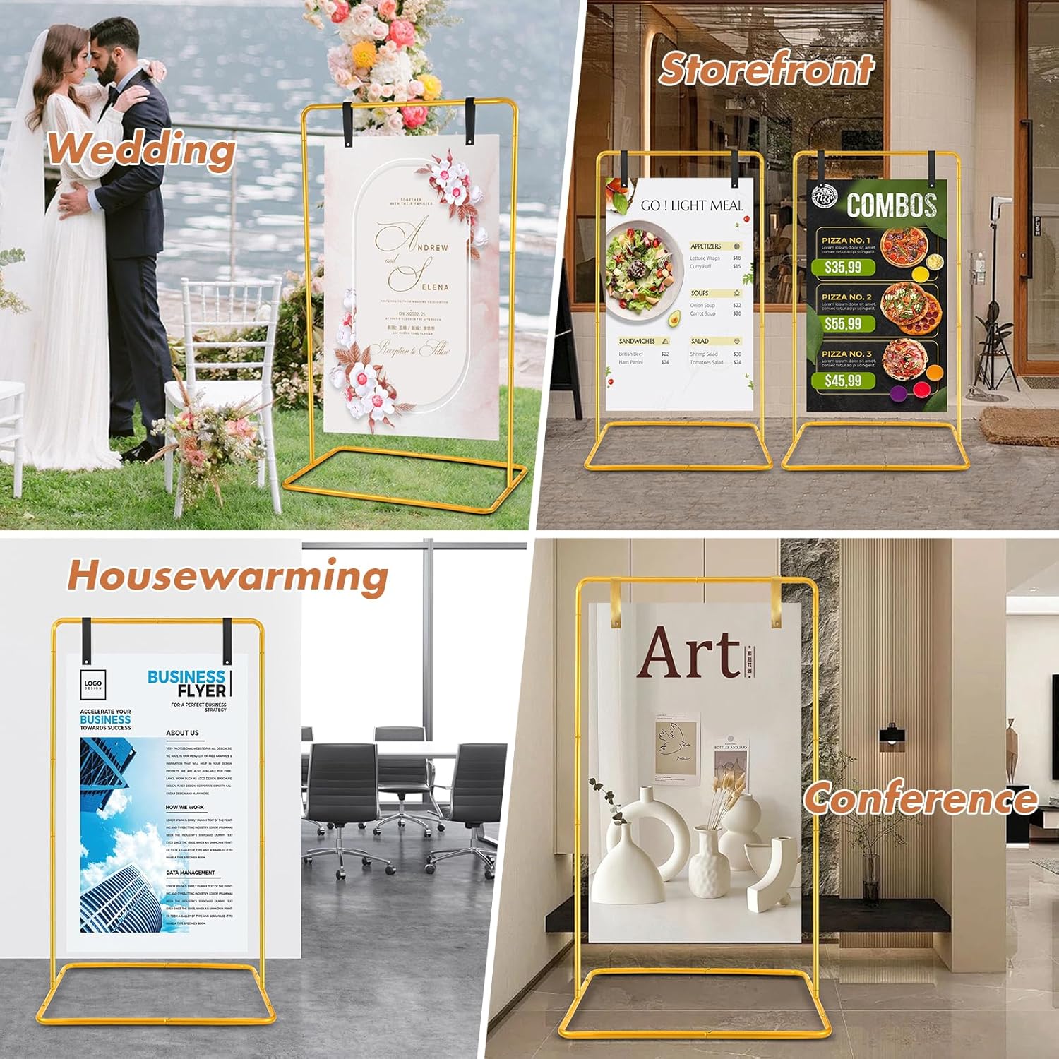 Wedding Welcome Sign Easel Stand Holder 68 x31x 20 With Leather Straps,Gold | Welcome to Our Wedding Sign Holder