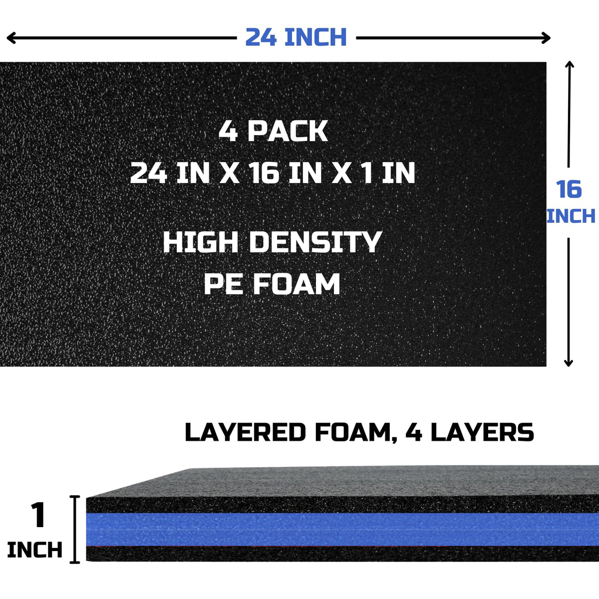 Tool Box Foam Organizer 24x16x1 inch 4Pack, Kaizen Sheets for Pro Tool Control, Custom Tool Shadow Inserts for Cases